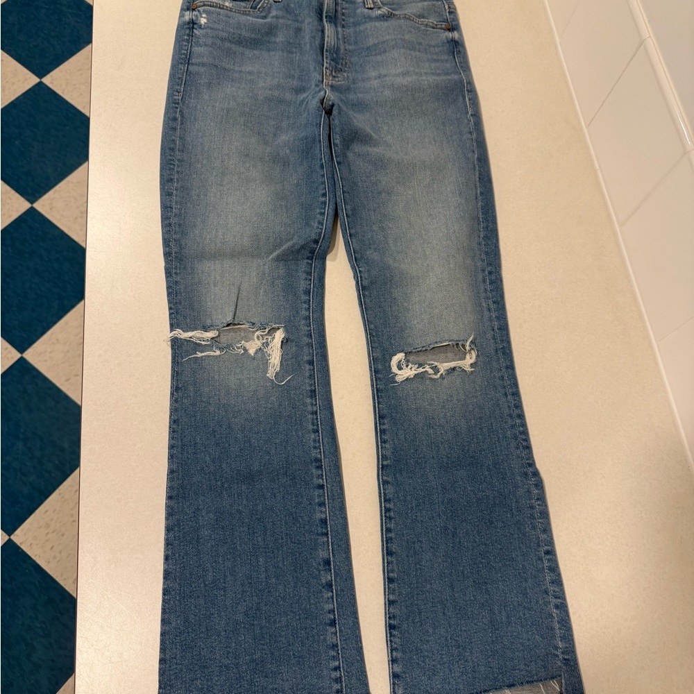 MOTHER Blue Distressed Ankle Jeans
